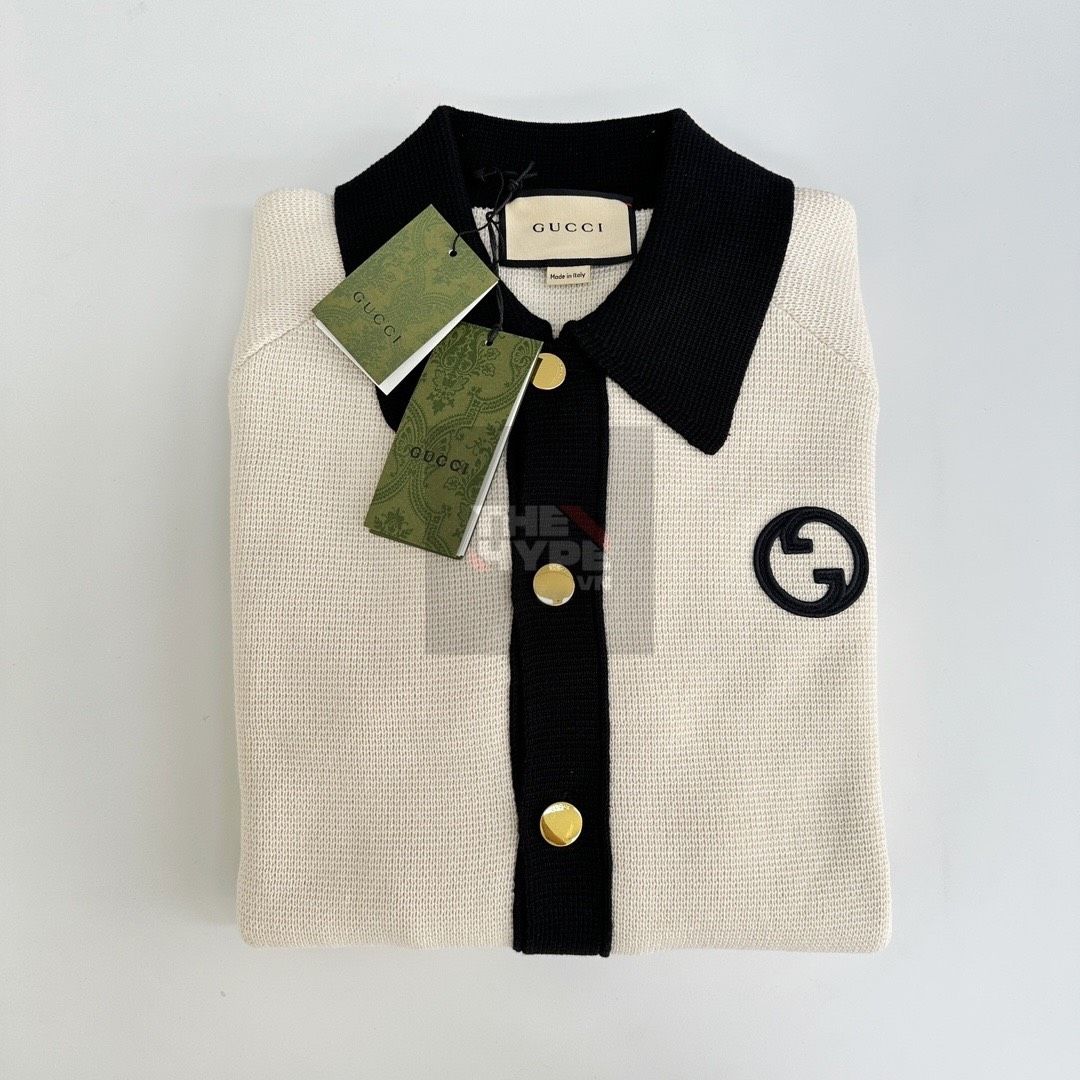  Cardigan Gucci GC Logo-embroidered Knitted Wool (Cream) [Mirror Quality] 