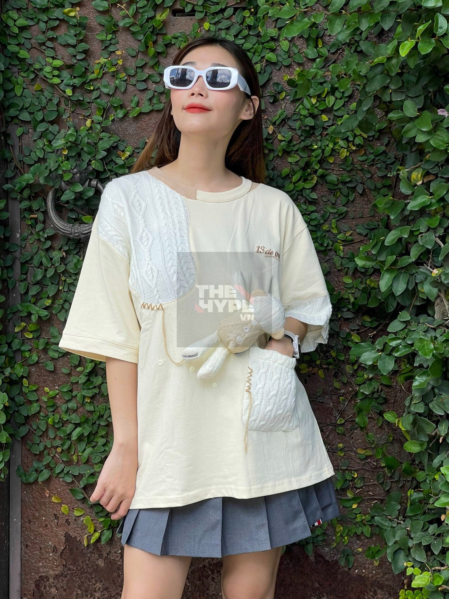  Áo Thun 13de Marzo Bear Knit Suture (Biege) Best Quality 