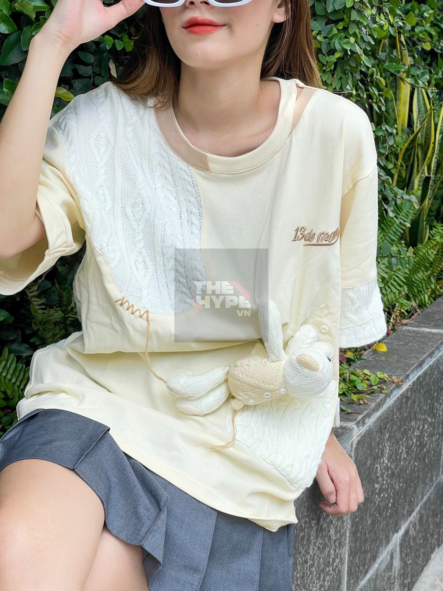  Áo Thun 13de Marzo Bear Knit Suture (Biege) Best Quality 