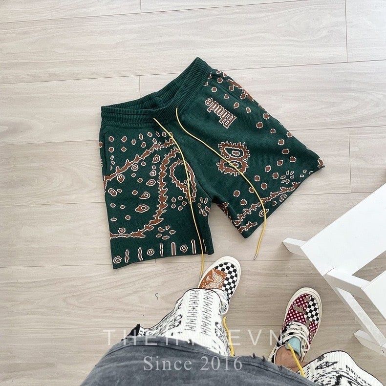  Quần Shorts Rhude Instarsia-Knit Drawstring (Xanh) [Mirror Quality] 