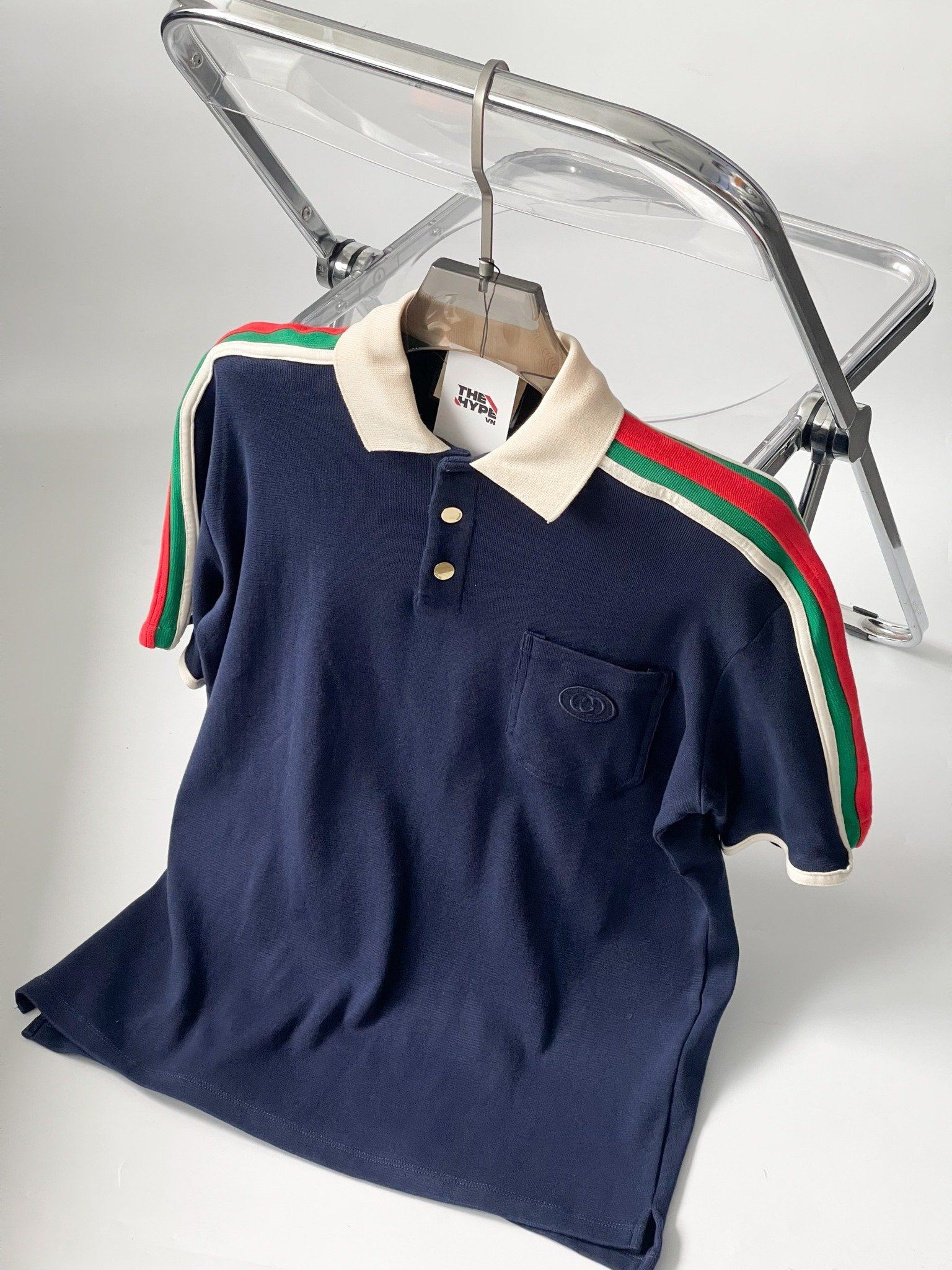  Áo Polo Gucci Cotton Jersey Shirt With Web (DARK BLUE) [Mirror Quality] 