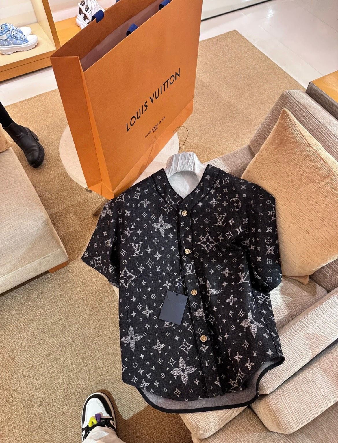  Áo Sơ Mi Jacket Louis Vuitton LV Baseball Monogram Denim (Black) [Mirror Quality] 