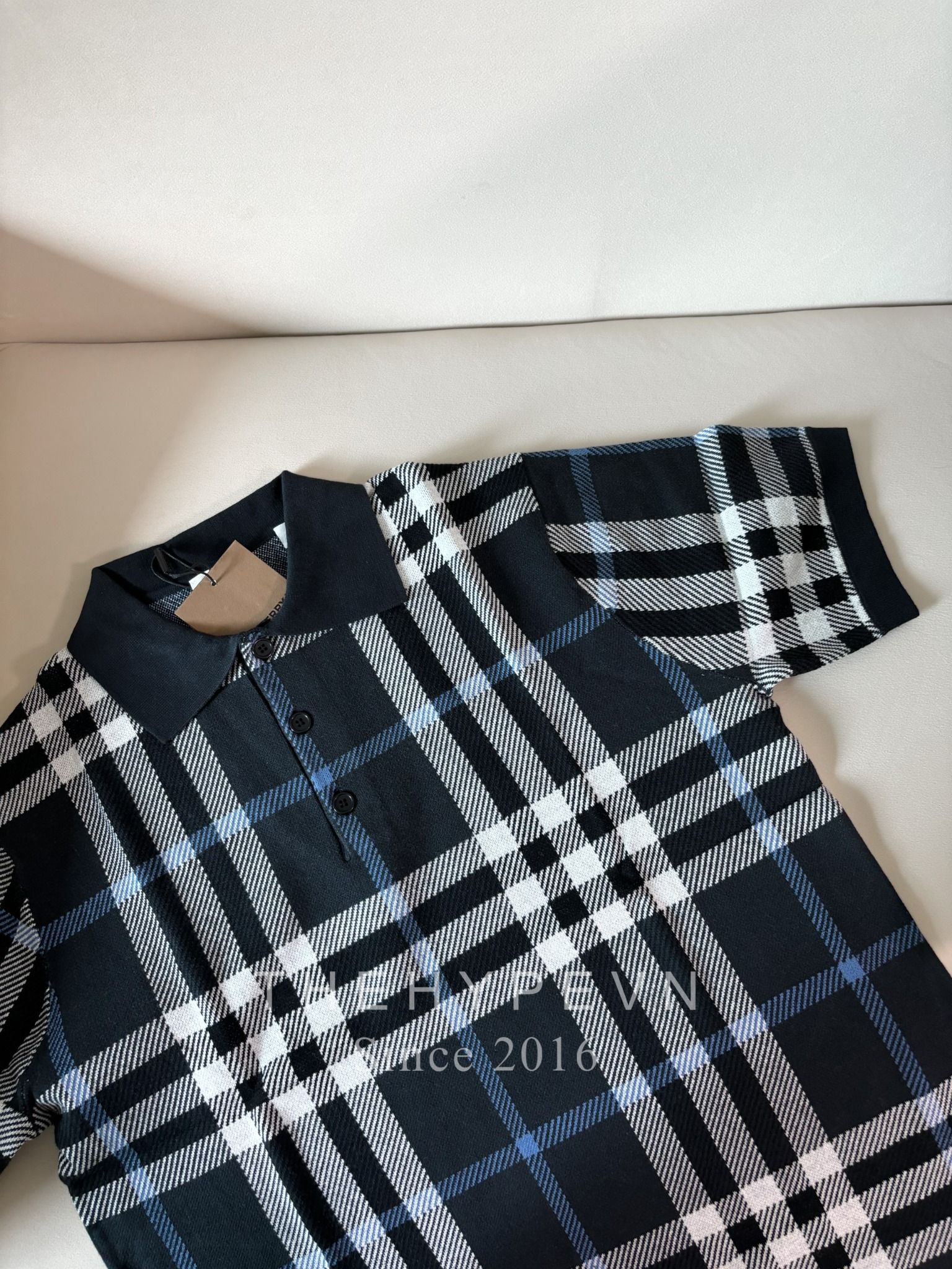  Áo Polo Burberry BBR Check Cotton Jacquard (Dark Blue) [Mirror Quality] 