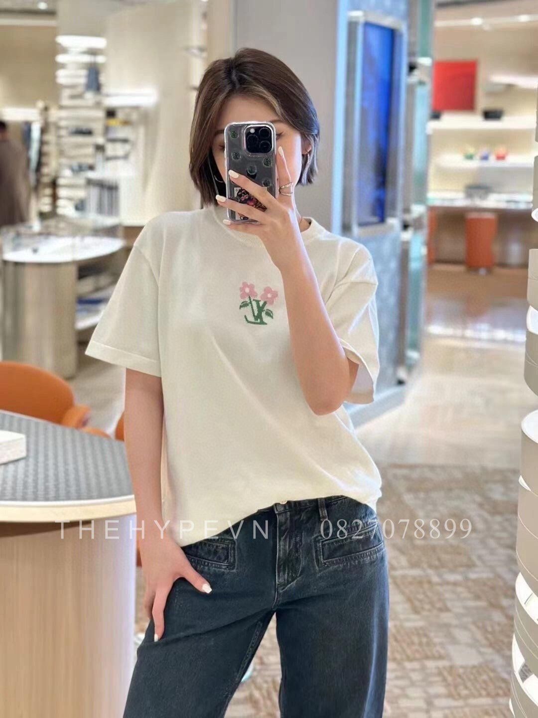  Áo Thun Louis Vuitton LV Short-Sleeved Cotton Knitted Crewneck (Egg Shell) [Mirror Quality] 