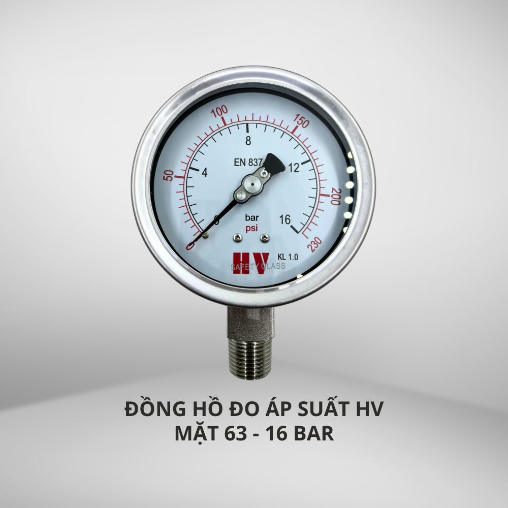 ĐỒNG HỒ ĐO ÁP SUẤT HV MẶT 63 CHÂN INOX (HOÁ CHẤT/XĂNG DẦU)