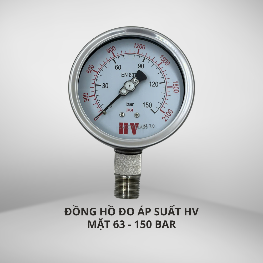 ĐỒNG HỒ ĐO ÁP SUẤT HV MẶT 63 CHÂN INOX (HOÁ CHẤT/XĂNG DẦU)