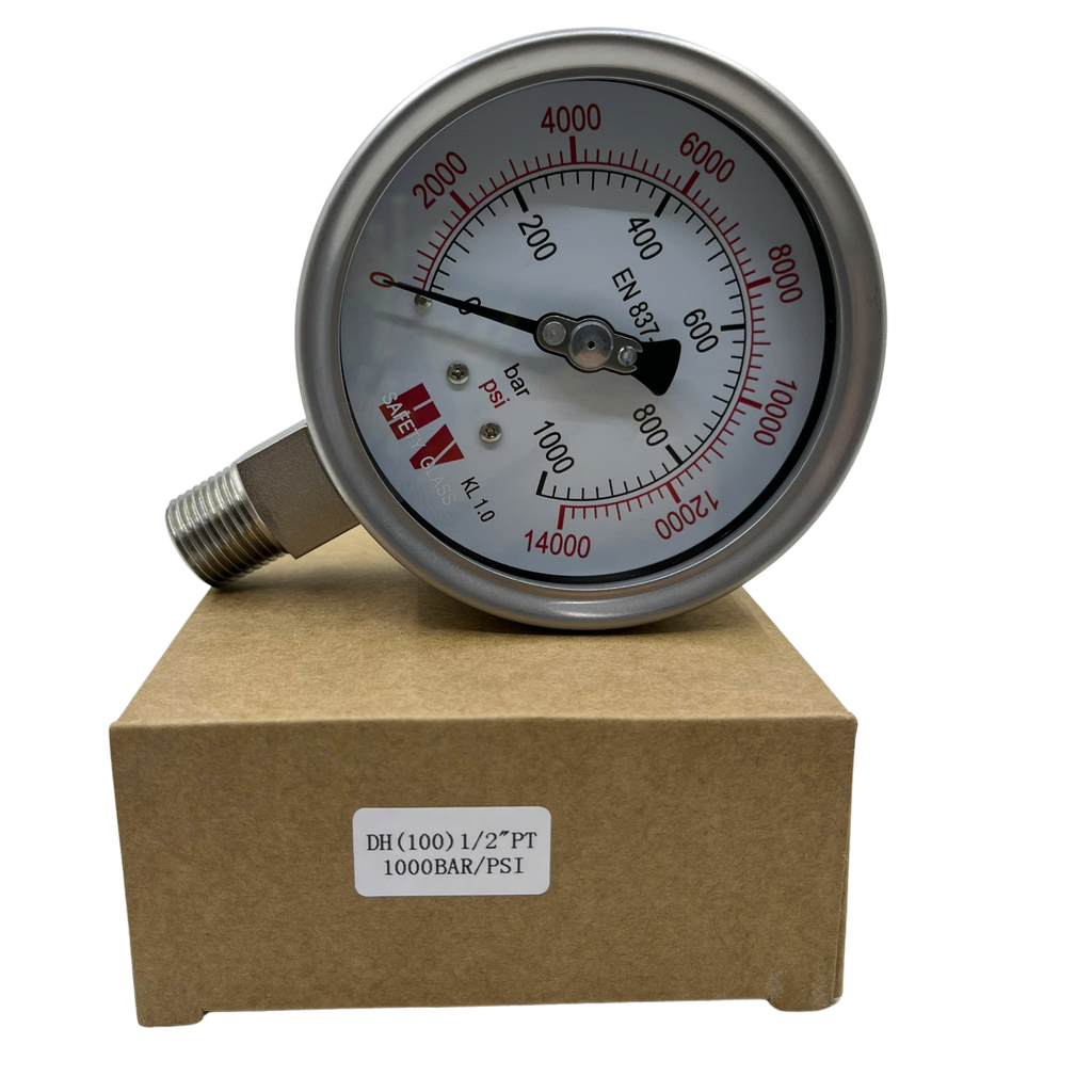 ĐỒNG HỒ ĐO ÁP SUẤT HV MẶT 100 CHÂN INOX (HOÁ CHẤT/XĂNG DẦU)