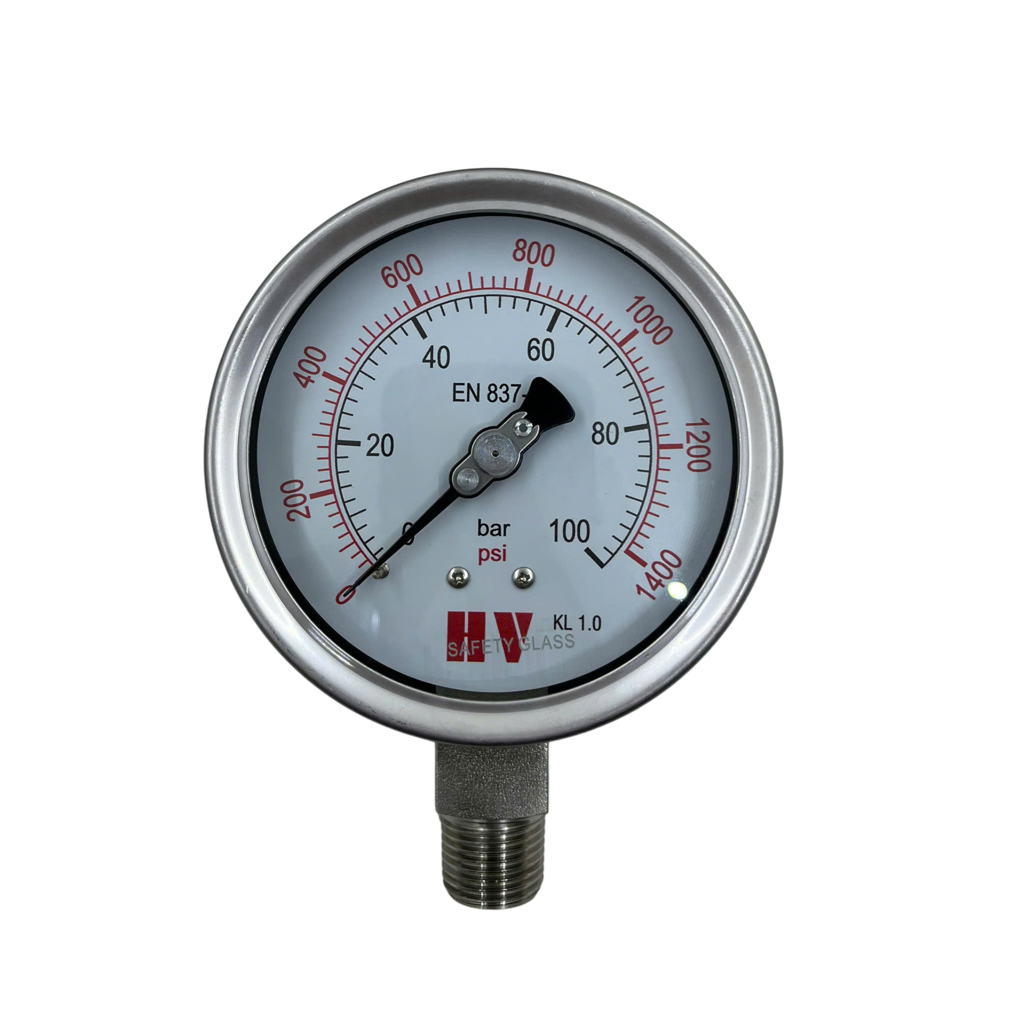 ĐỒNG HỒ ĐO ÁP SUẤT HV MẶT 100 CHÂN INOX (HOÁ CHẤT/XĂNG DẦU)
