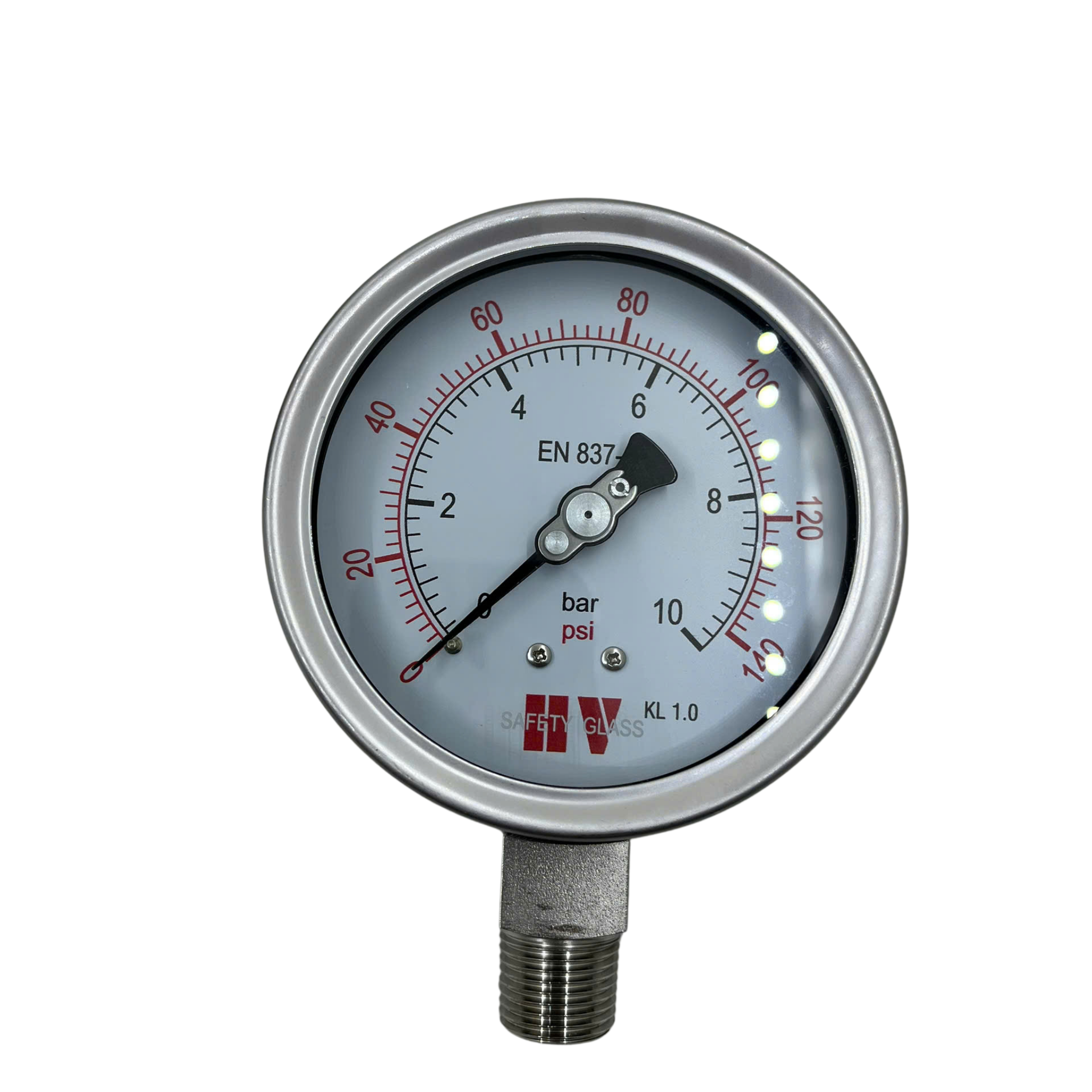 ĐỒNG HỒ ĐO ÁP SUẤT HV MẶT 100 CHÂN INOX (HOÁ CHẤT/XĂNG DẦU)