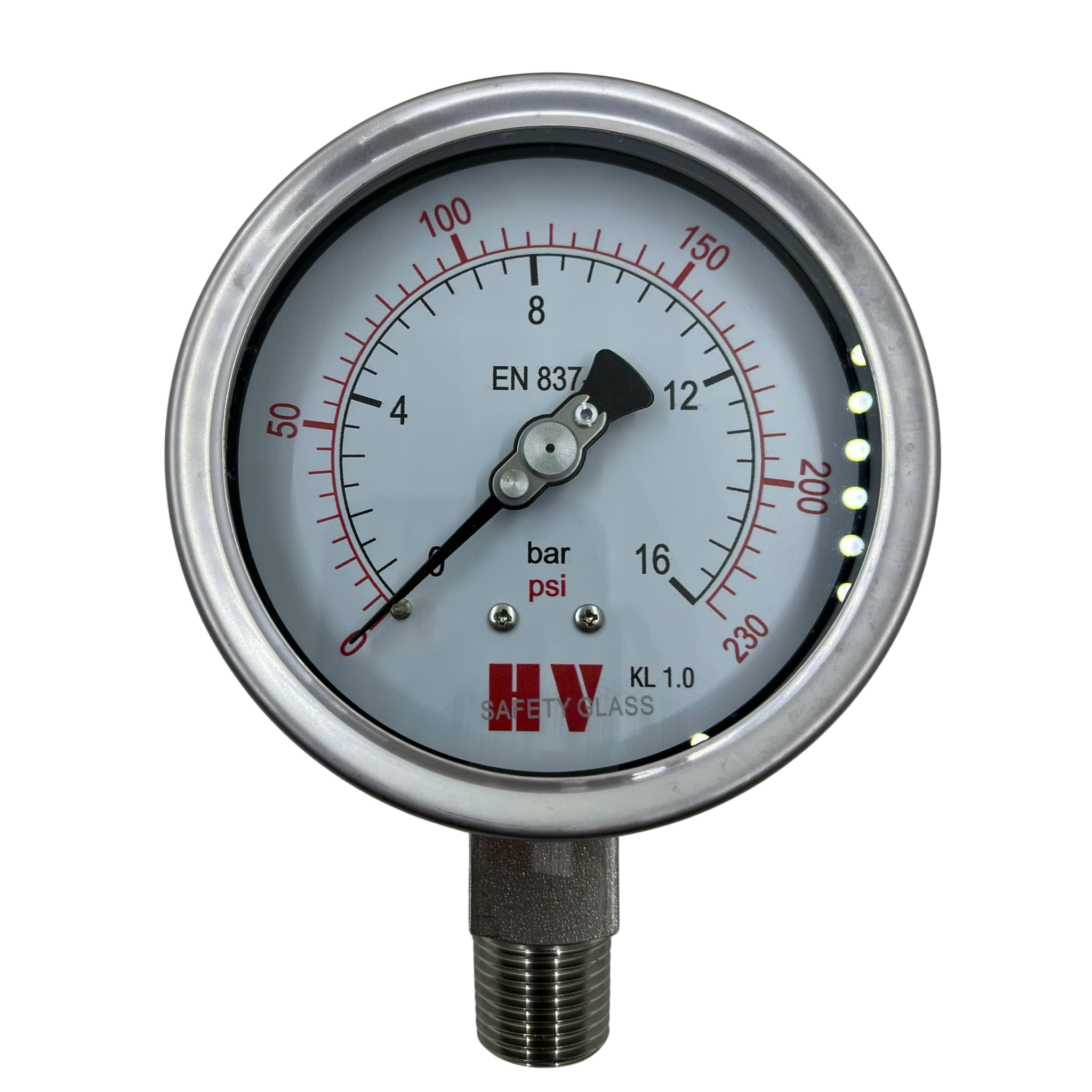 ĐỒNG HỒ ĐO ÁP SUẤT HV MẶT 100 CHÂN INOX (HOÁ CHẤT/XĂNG DẦU)