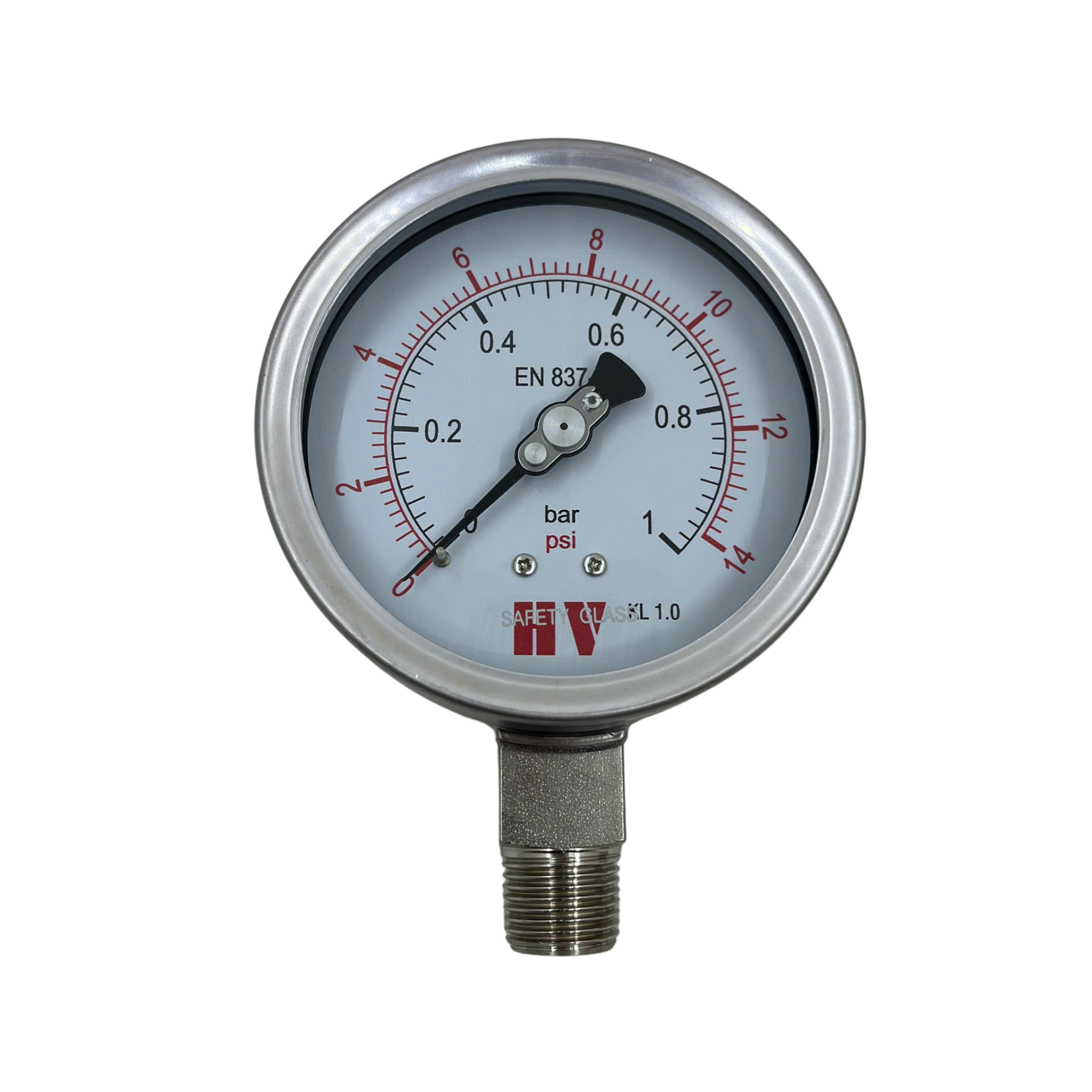 ĐỒNG HỒ ĐO ÁP SUẤT HV MẶT 100 CHÂN INOX (HOÁ CHẤT/XĂNG DẦU)
