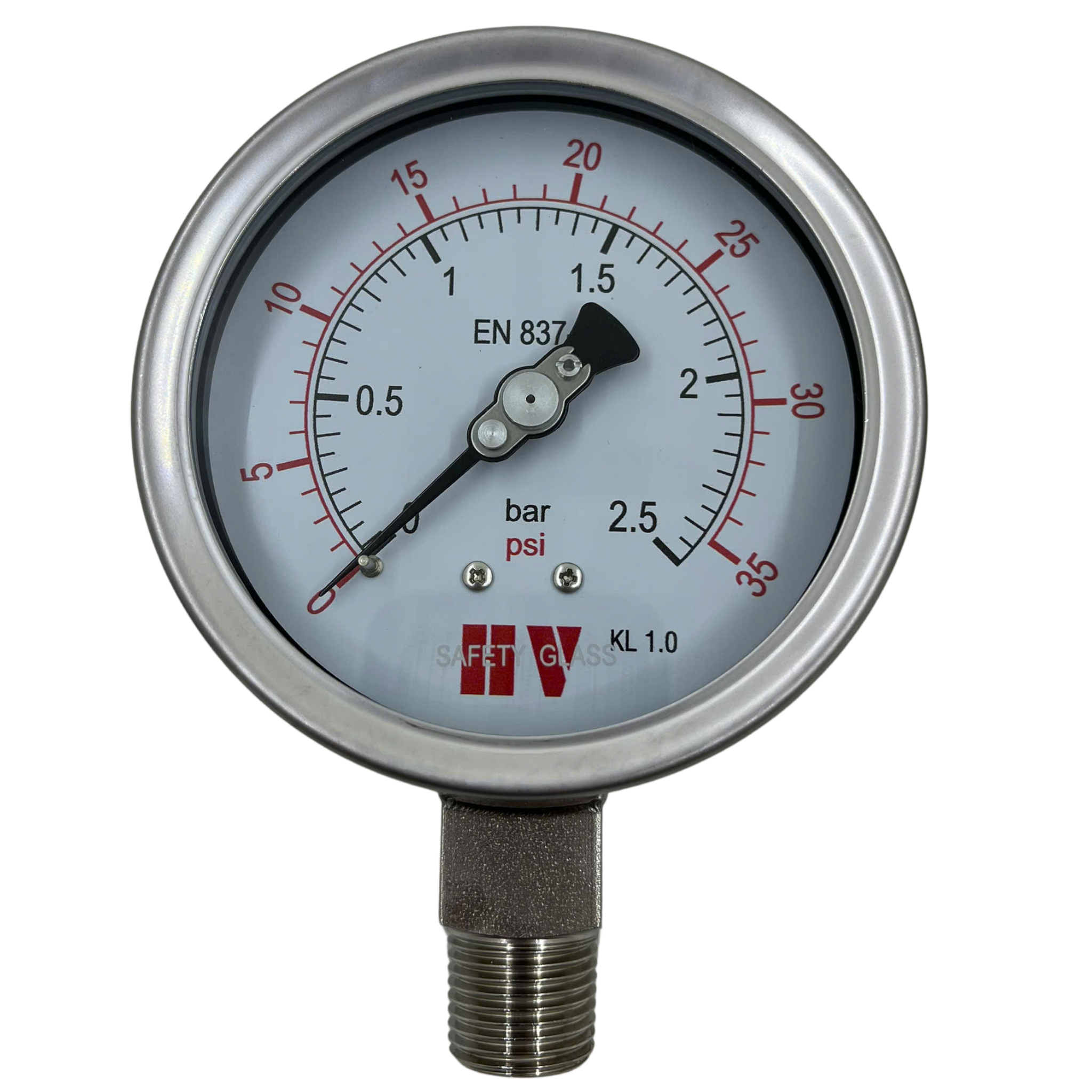 ĐỒNG HỒ ĐO ÁP SUẤT HV MẶT 100 CHÂN INOX (HOÁ CHẤT/XĂNG DẦU)