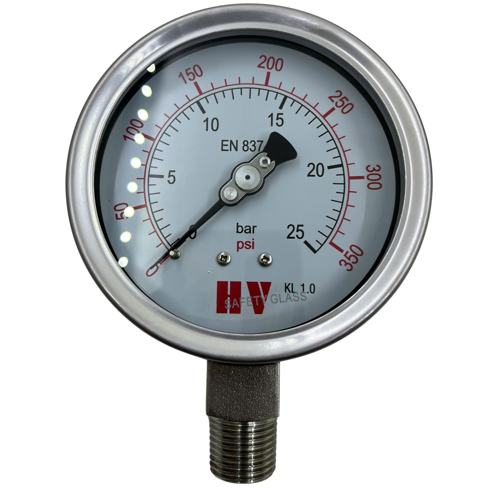 ĐỒNG HỒ ĐO ÁP SUẤT HV MẶT 100 CHÂN INOX (HOÁ CHẤT/XĂNG DẦU)