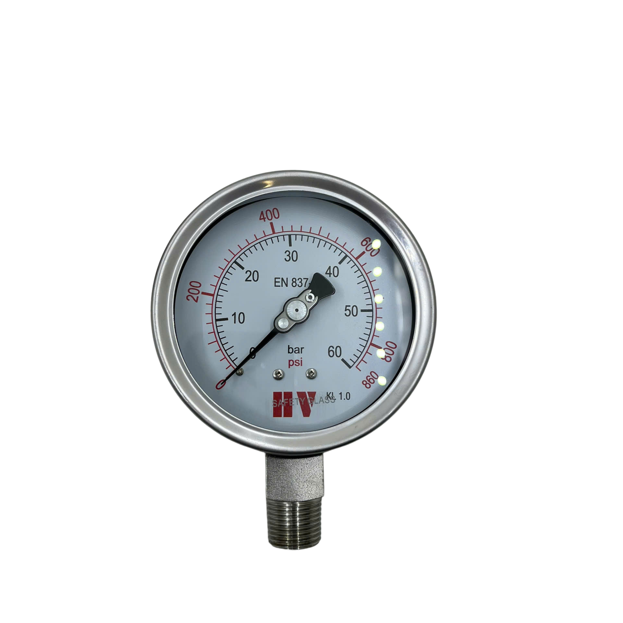 ĐỒNG HỒ ĐO ÁP SUẤT HV MẶT 100 CHÂN INOX (HOÁ CHẤT/XĂNG DẦU)