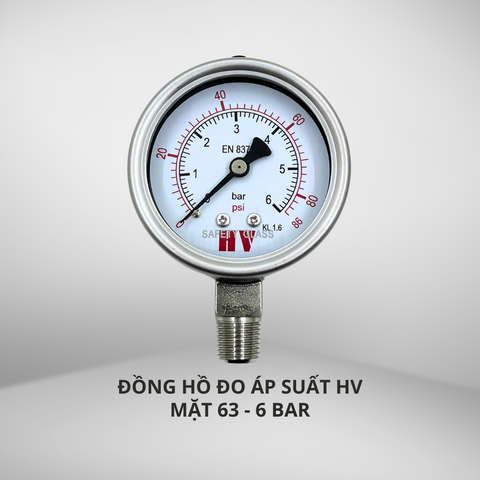 ĐỒNG HỒ ĐO ÁP SUẤT HV MẶT 63 CHÂN INOX (HOÁ CHẤT/XĂNG DẦU)