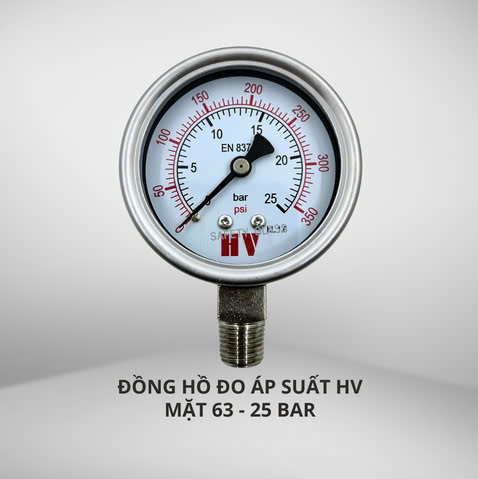 ĐỒNG HỒ ĐO ÁP SUẤT HV MẶT 63 CHÂN INOX (HOÁ CHẤT/XĂNG DẦU)