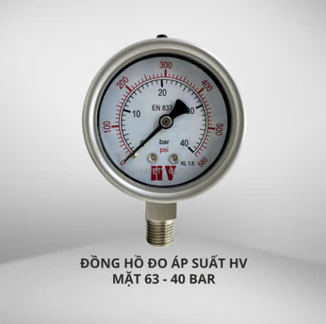 ĐỒNG HỒ ĐO ÁP SUẤT HV MẶT 63 CHÂN INOX (HOÁ CHẤT/XĂNG DẦU)