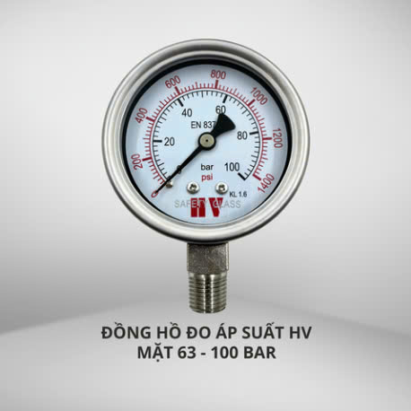 ĐỒNG HỒ ĐO ÁP SUẤT HV MẶT 63 CHÂN INOX (HOÁ CHẤT/XĂNG DẦU)