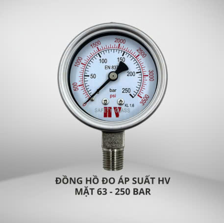 ĐỒNG HỒ ĐO ÁP SUẤT HV MẶT 63 CHÂN INOX (HOÁ CHẤT/XĂNG DẦU)