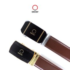 Thắt Lưng Da Mặt Khóa Họa Tiết Viền Vàng 3D Thương Hiệu Oscar Cao Cấp 037