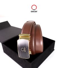 Thắt Lưng Da Mặt Khóa Họa Tiết Viền Vàng 3D Thương Hiệu Oscar Cao Cấp 037
