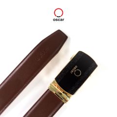Thắt Lưng Da Mặt Khóa Họa Tiết Viền Vàng 3D Thương Hiệu Oscar Cao Cấp 037