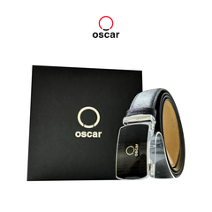 Thắt Lưng Da Mặt Khóa Họa Tiết Sọc Kẻ 3D Cao Cấp Thương Hiệu Oscar 042