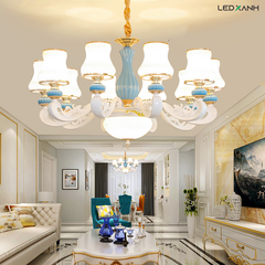 Đèn chùm tay nến vân đá xanh ngọc bích MDN8090