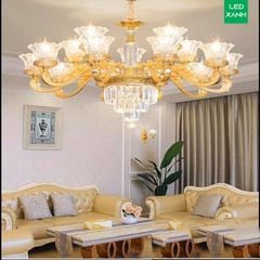 Đèn chùm tay nến chao thủy tinh MDN8015