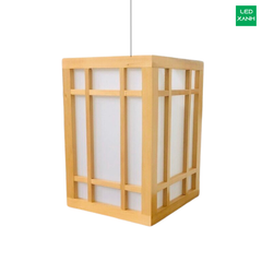 Đèn thả gỗ trụ khung gỗ phong cách vintage