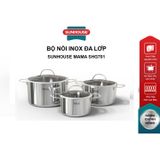  Bộ nồi inox đáy liền nguyên khối SUNHOUSE MAMA SHG701 