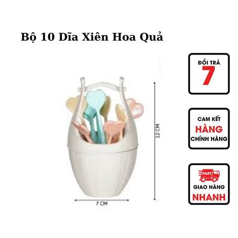  Bộ 10 Dĩa Xiên Hoa Quả Hình Trái Tim Việt Nhật Kèm Giỏ Đựng Xinh Xắn 