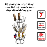  Kệ phơi giầy dép 3 tầng xoay 360 độ có móc treo, Giá phơi dày dép đa năng nhanh khô tiếp kiệm không gian 
