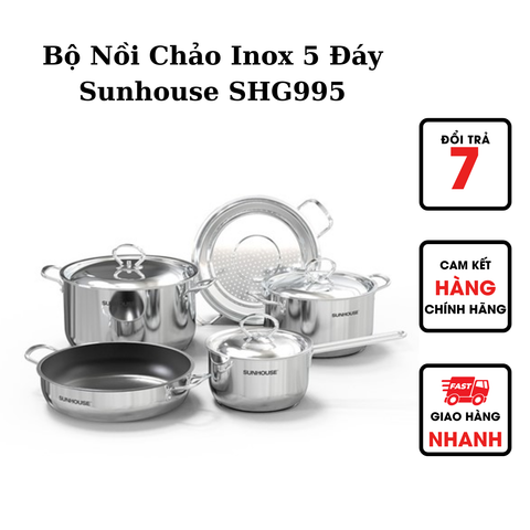  Bộ Nồi Chảo Inox 5 Đáy Sunhouse SHG995 
