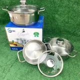  Bộ 3 Nồi Rainy Nắp Kính 3 Đáy 