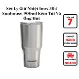  Sét Ly Giữ Nhiệt Inox 304 Sunhouse 900ml Kèm Túi Và Ống Hút 