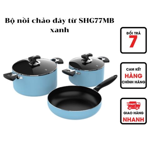  Bộ Nồi Chảo Đáy Từ SHG77MB Xanh 