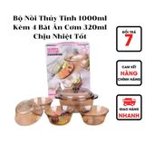  Bộ Nồi Thủy Tinh 1000ml Kèm 4 Bát Ăn Cơm 320ml Chịu Nhiệt Tốt 