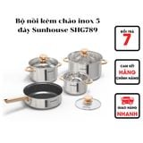  Bộ nồi kèm chảo inox 5 đáy Sunhouse SHG789 