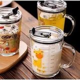  Cốc pha sữa, cốc thủy tinh chịu nhiệt thủy tinh chia vạch có nắp và ống hút tiện lợi 400ml (giao ngẫu nhiên) 