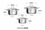  Bộ nồi inox 5 đáy Sunhouse SHG517 ĐÁY TỪ _DÙNG MỌI LOẠI BẾP 