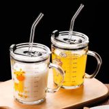  Cốc pha sữa, cốc thủy tinh chịu nhiệt thủy tinh chia vạch có nắp và ống hút tiện lợi 400ml (giao ngẫu nhiên) 