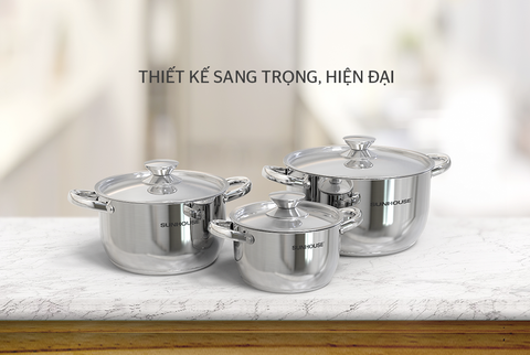  Bộ Nồi Inox 3 Đáy Sunhouse SHG302 
