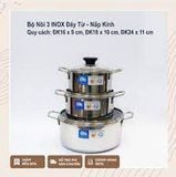  Bộ 3 nồi inox Đông Á chất lượng cao  Nắp inox và nắp kính 