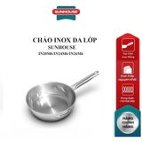  Chảo inox đa lớp Sunhouse IN20M6 IN24M6 IN26M6 đáy từ dùng được trên mọi loại bếp 
