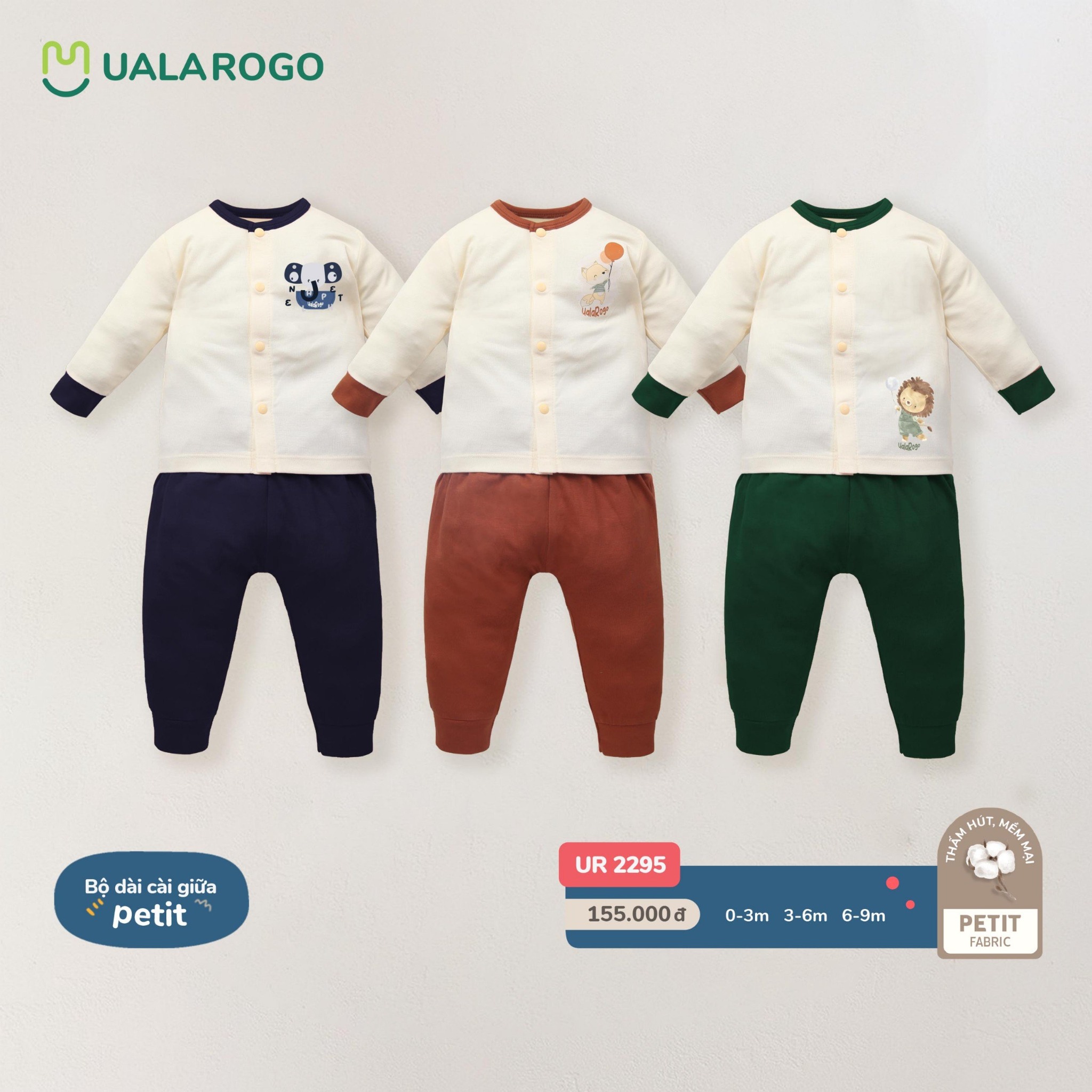 Bộ Dài Tay Sơ Sinh Ba Màu UR 2295