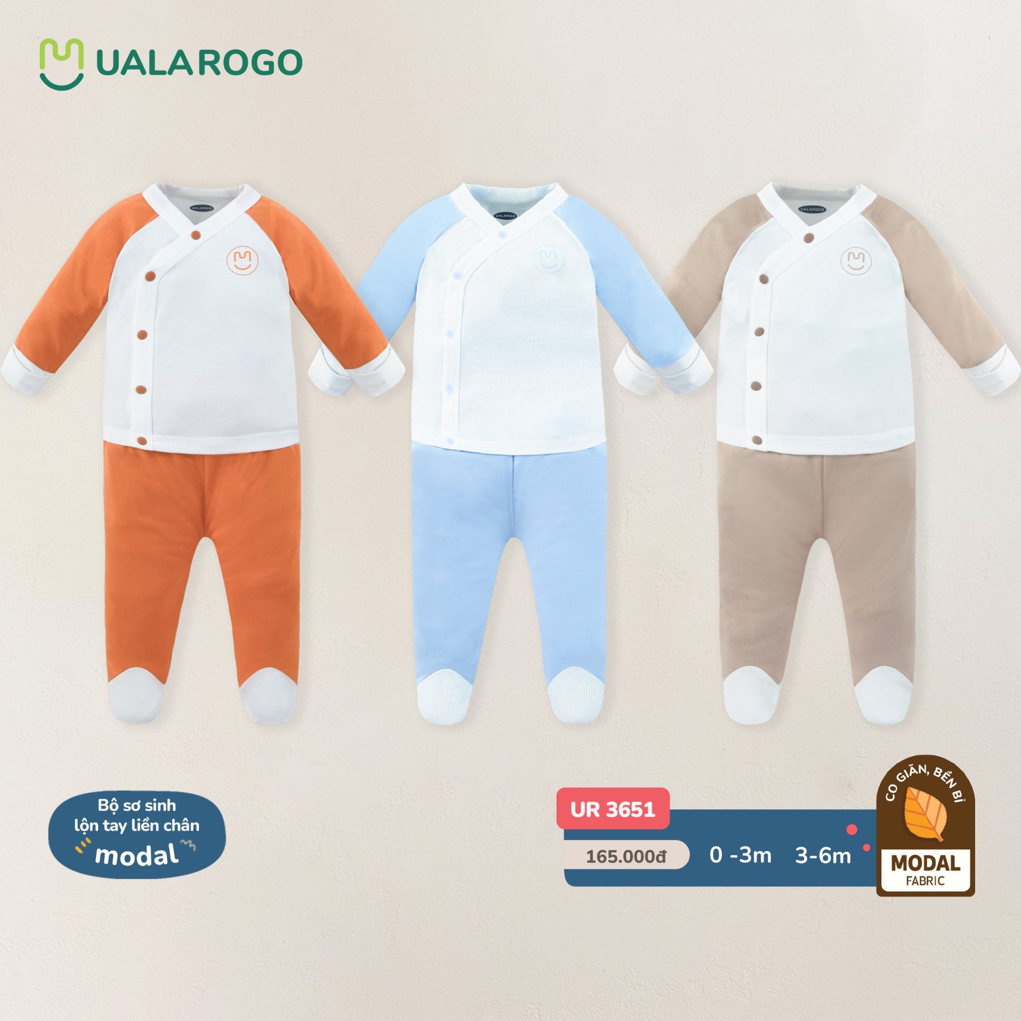 Bộ Dài Tay Sơ Sinh Liền Bao Chân Tay UR 3651