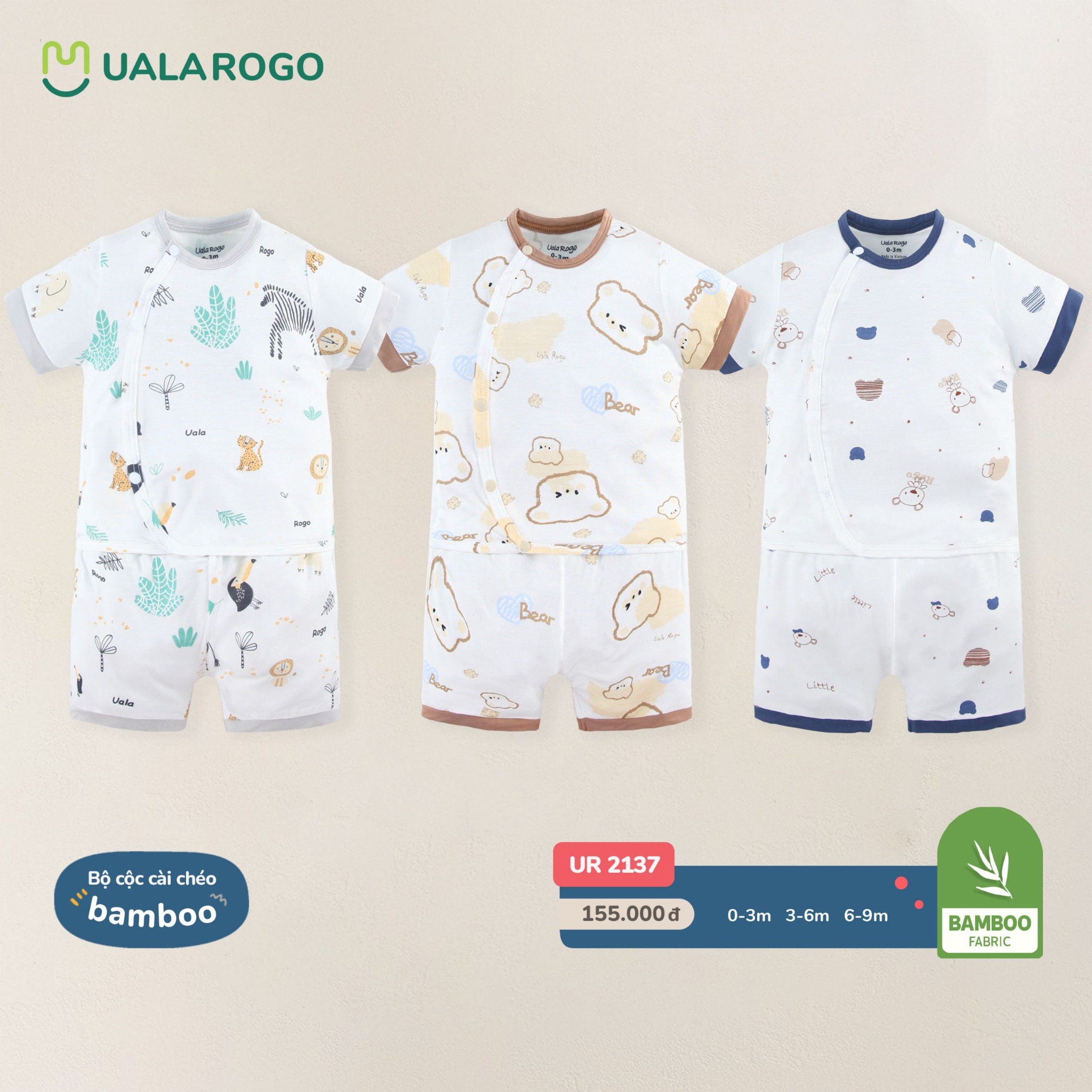 Bộ Cộc Tay Cài Chéo Gấu Ba Màu UR 2137