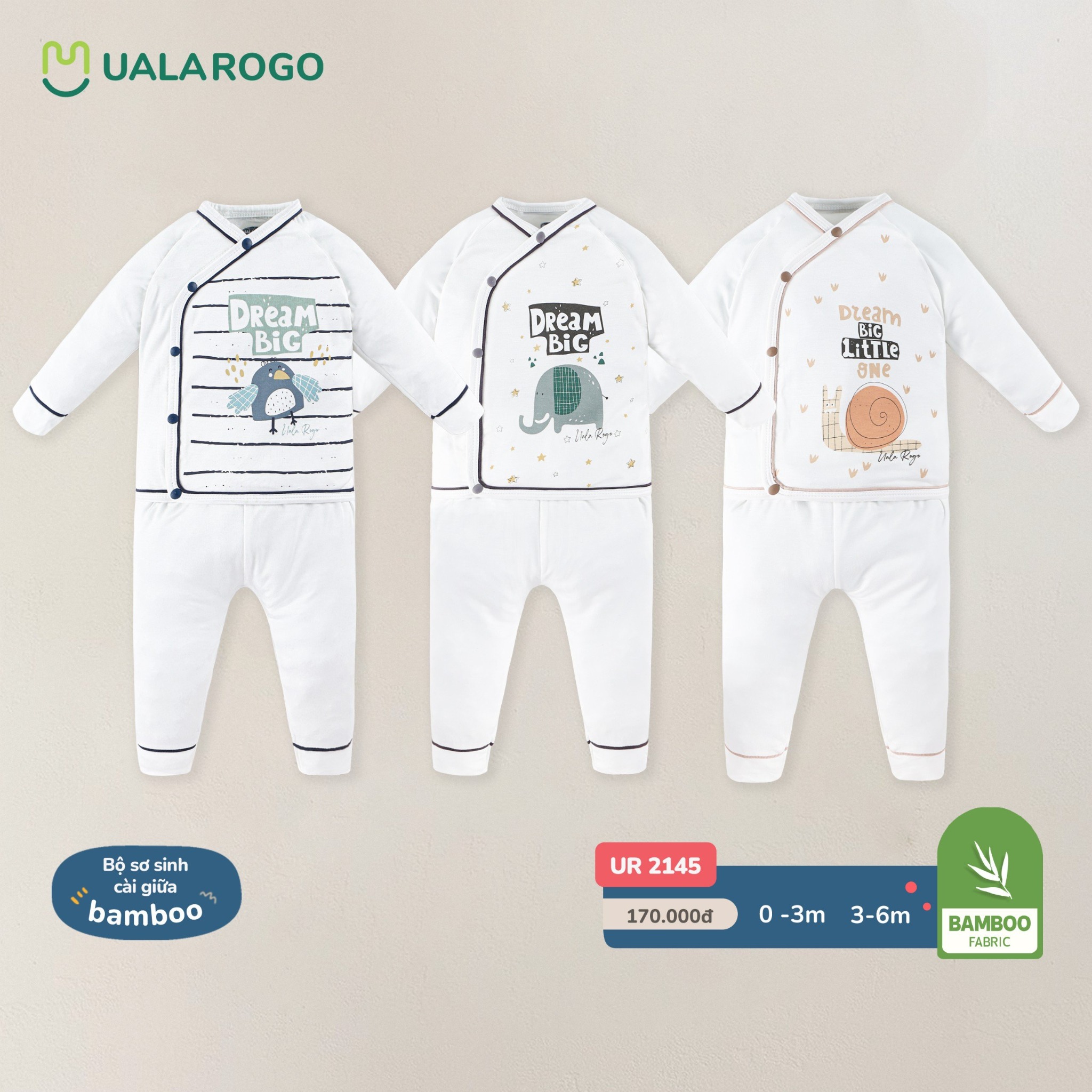 Bộ Dài Tay Sơ Sinh Cài Chéo Bamboo UR 2145