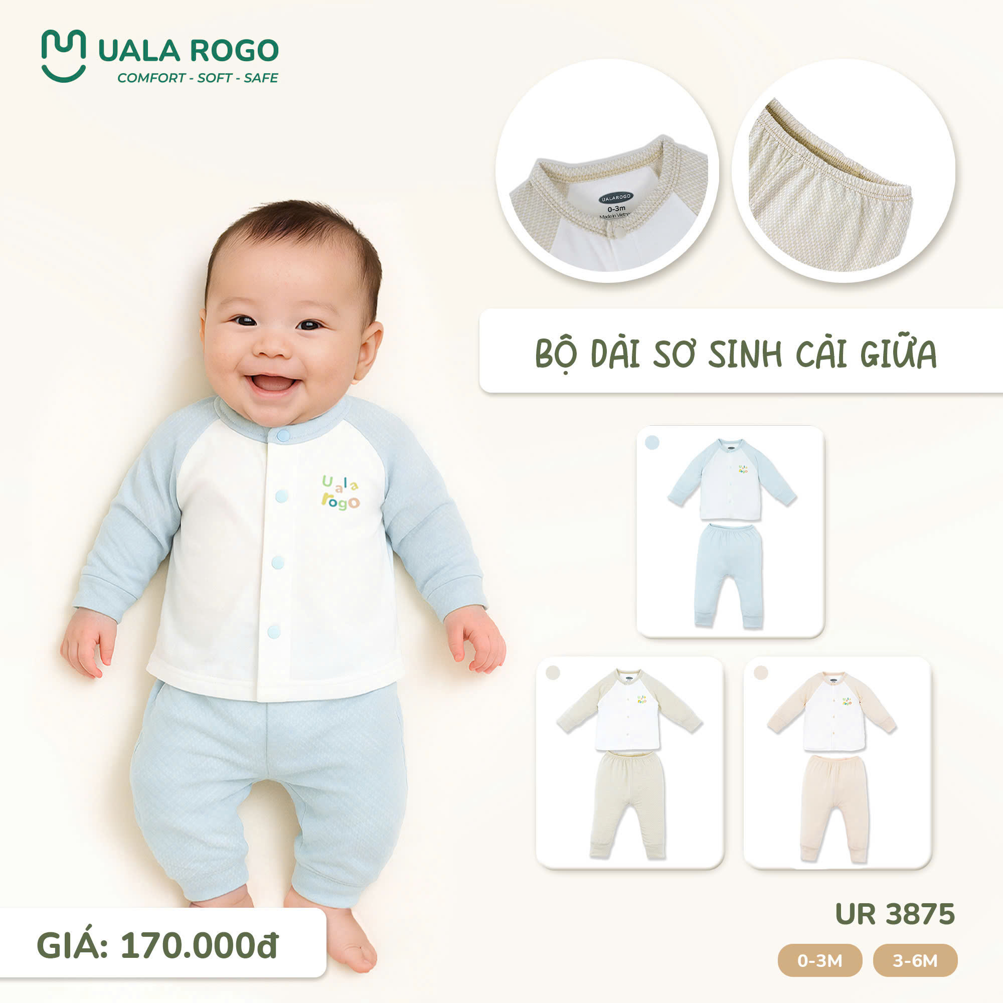 Bộ Dài Sơ Sinh Cài Giữa UR 3875